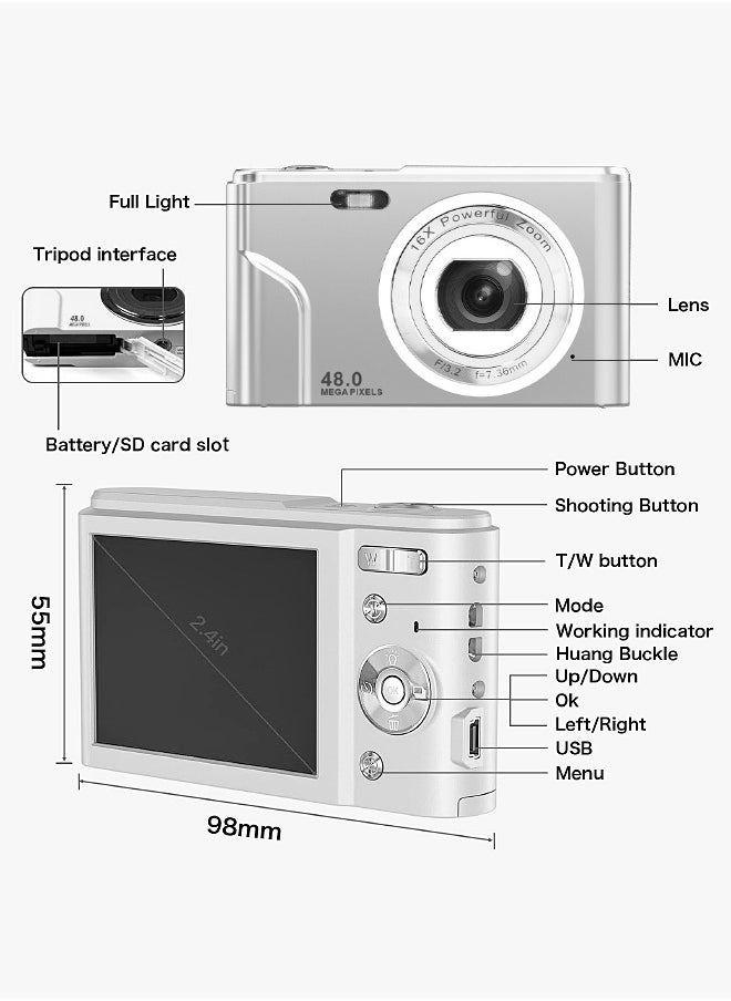 Mi VAZA - Autofocus Digital Camera for Kids - FHD 1080P 48MP - Rechargeable Compact Mini Camera with 16X Digital - Portable Pocket Camera - With 32GB Memory Card - Image 1