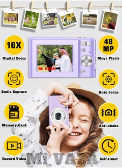 Mi VAZA Autofocus Digital Camera for Kids - FHD 1080P 48MP - Rechargeable Compact Mini Camera with 16X Digital - Portable Pocket Camera - With 32GB Memory Card  - Image 1