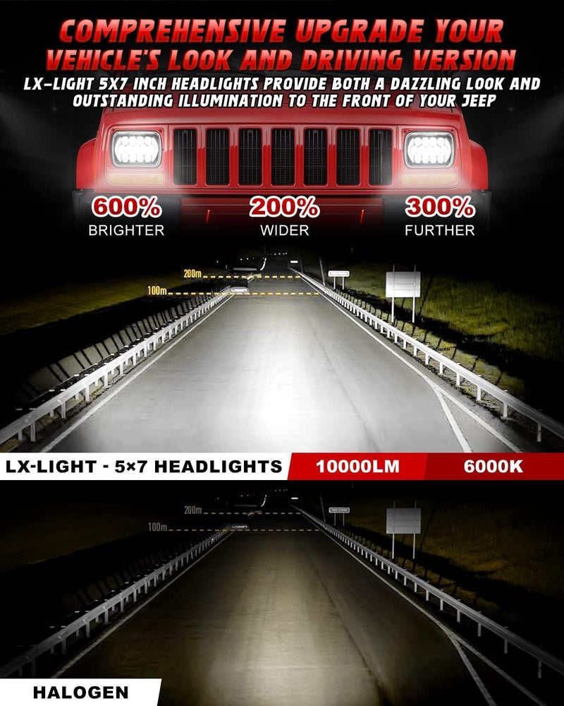 LX-LIGHT 105W 5x7 LED Headlights with DRL - Compatible with Jeep Wrangler YJ, Cherokee XJ, and More - Image 2