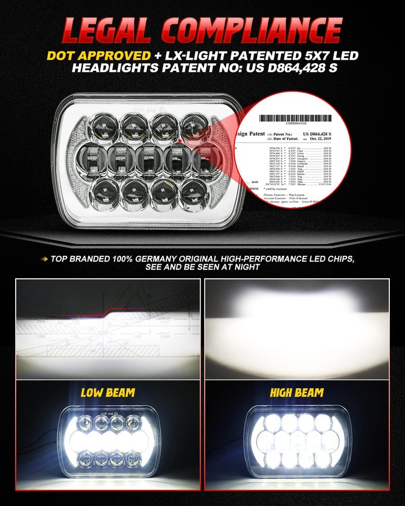 LX-LIGHT 105W 5x7 LED Headlights with DRL - Compatible with Jeep Wrangler YJ, Cherokee XJ, and More - Image 3