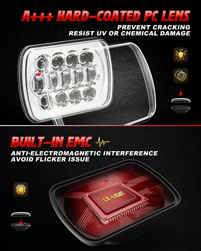 LX-LIGHT 105W 5x7 LED Headlights with DRL - Compatible with Jeep Wrangler YJ, Cherokee XJ, and More - Image 4