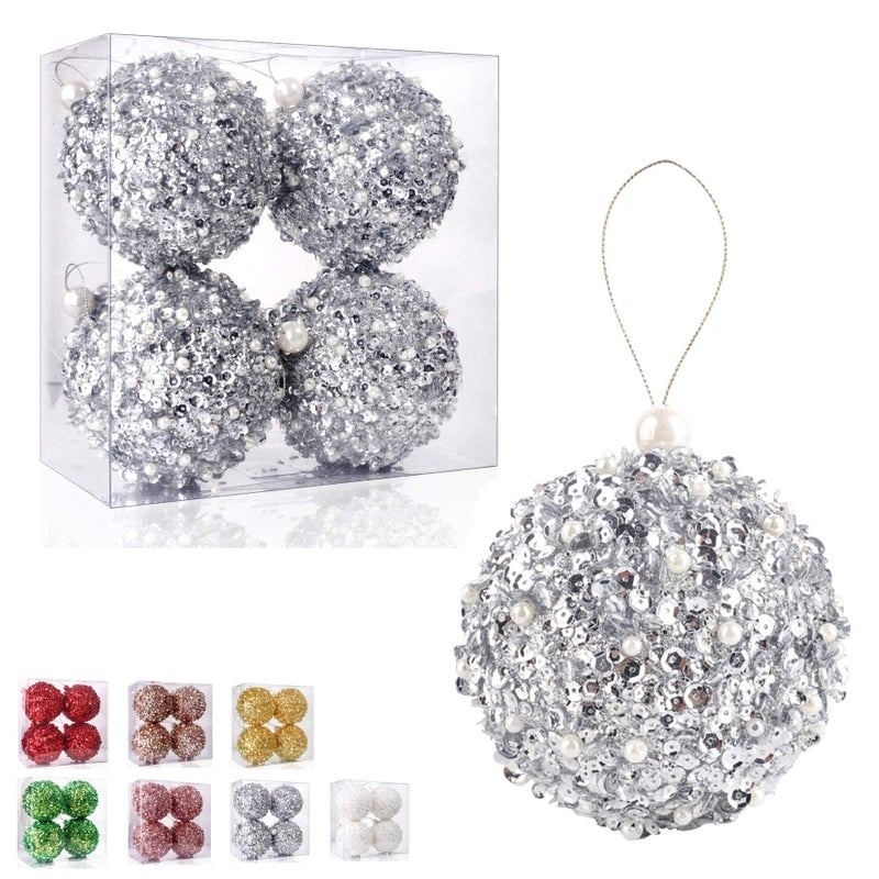 ZHANYIGY 425 Silver Shatterproof Christmas Ball Ornaments 4pc Set for Xmas Trees and Holiday Decor