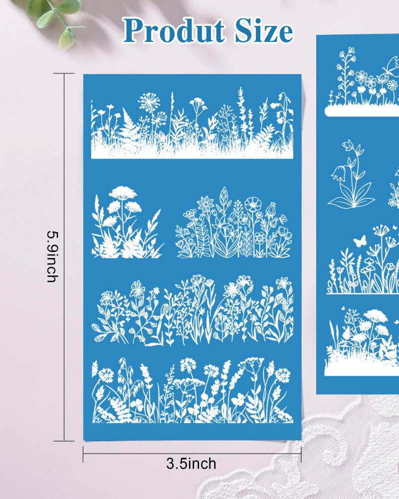 Puocaon Wildflower Clay Silkscreen Stencils - 6 Pcs Reusable Polymer Clay Silk Screen Stencils Flower Pattern, Floral Bouquet Silk Screen for Earrings Design - Image 2