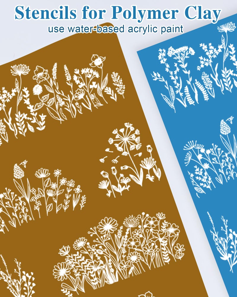 Puocaon Wildflower Clay Silkscreen Stencils - 6 Pcs Reusable Polymer Clay Silk Screen Stencils Flower Pattern, Floral Bouquet Silk Screen for Earrings Design - Image 3