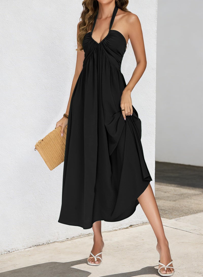 RANPHEE Black Maxi Dress Women Sexy Long Summer Halter Backless Boho A Line Beach Empire Waist Floor Length Open Back Dresses Vestidos Verano Mujer 2026 S - Image 5