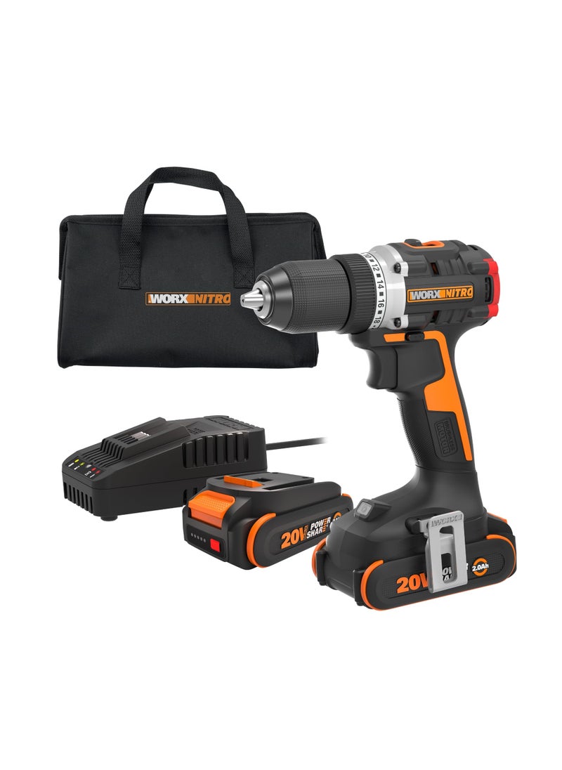 WORX Worx Nitro 20V Cordless 1/2" Drill Driver with Brushless Motor, Compact & Lightweight Drill Set Only 6" and 3 lbs., Cordless Drill Power Share Compatible WX130L – Batteries & Charger Included  - Image 1