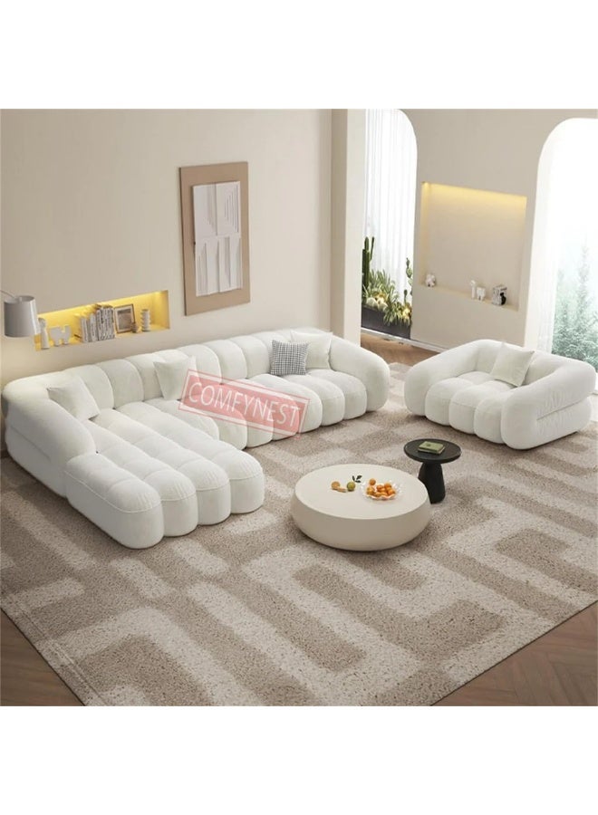 Comfynest Plush Fabric Marshmallow Sofa Set – Overstuffed Comfort with Versatile Color and Size Options (White, L Shape with Chair)