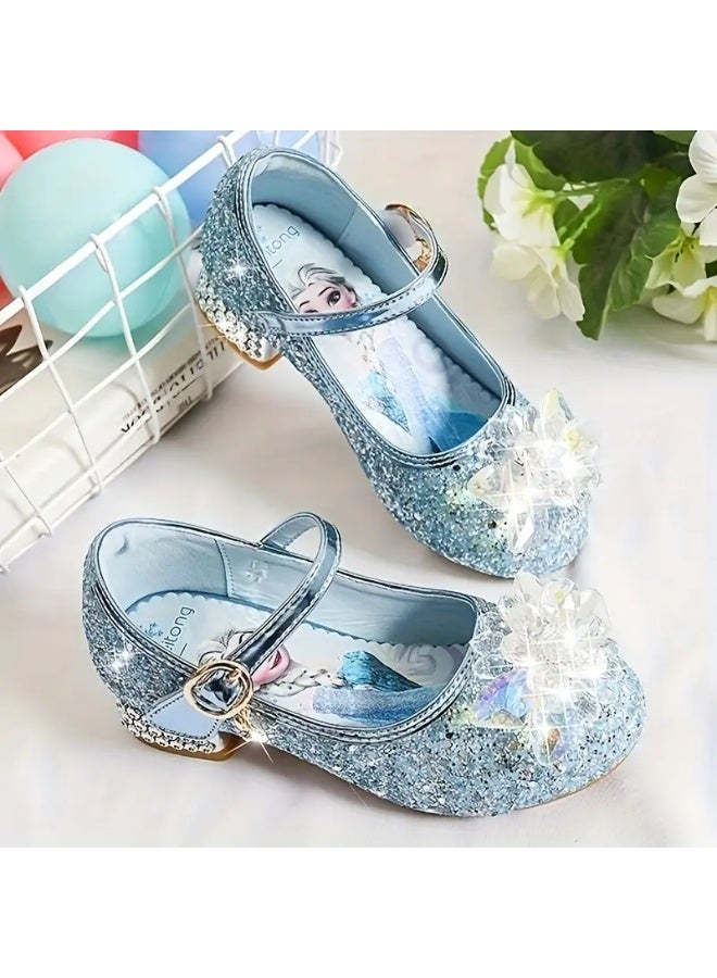 أصدقاء متألقة إلسا الأميرة الكعب العالي، ناعمة أحذية الرقص الوحيدة الأداء PU الجلد أحذية واحدة، مثالية لعب الأدوار، هدية عطلة كبيرة - Image 4