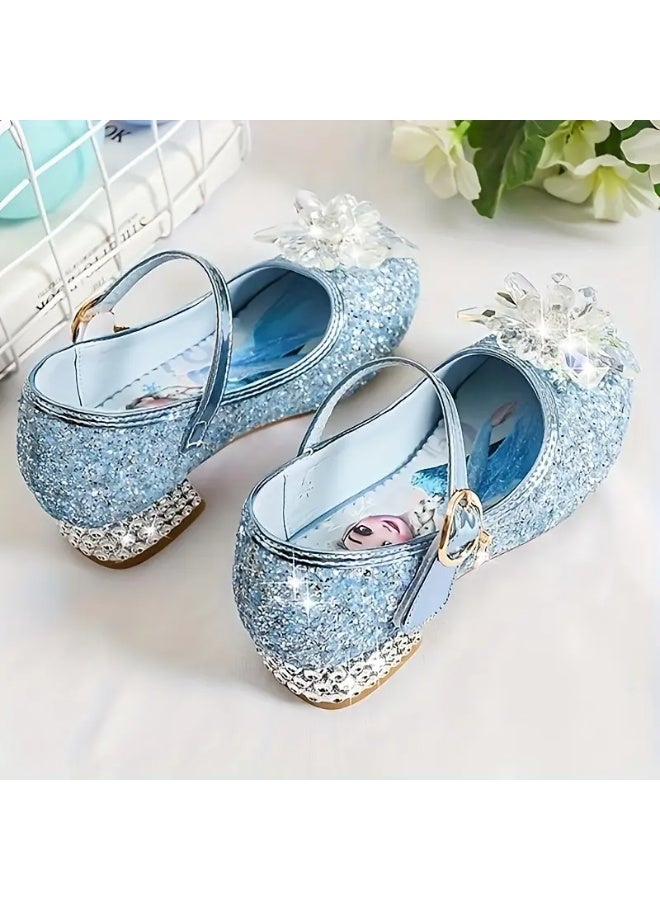 أصدقاء متألقة إلسا الأميرة الكعب العالي، ناعمة أحذية الرقص الوحيدة الأداء PU الجلد أحذية واحدة، مثالية لعب الأدوار، هدية عطلة كبيرة - Image 5