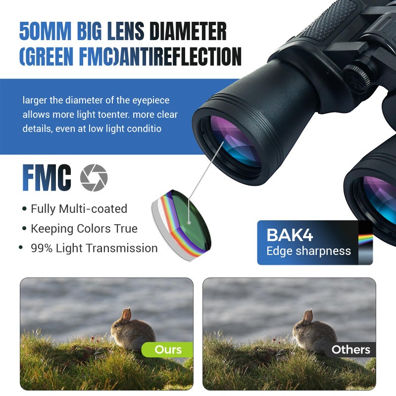 Wulakeo 30x50 High Powered Binoculars for Adults, Waterproof Compact Binoculars with Low Light Vision for Bird Watching Hunting Football Games Travel Stargazing Cruise, Christmas Birthday Gifts for Men - Image 3