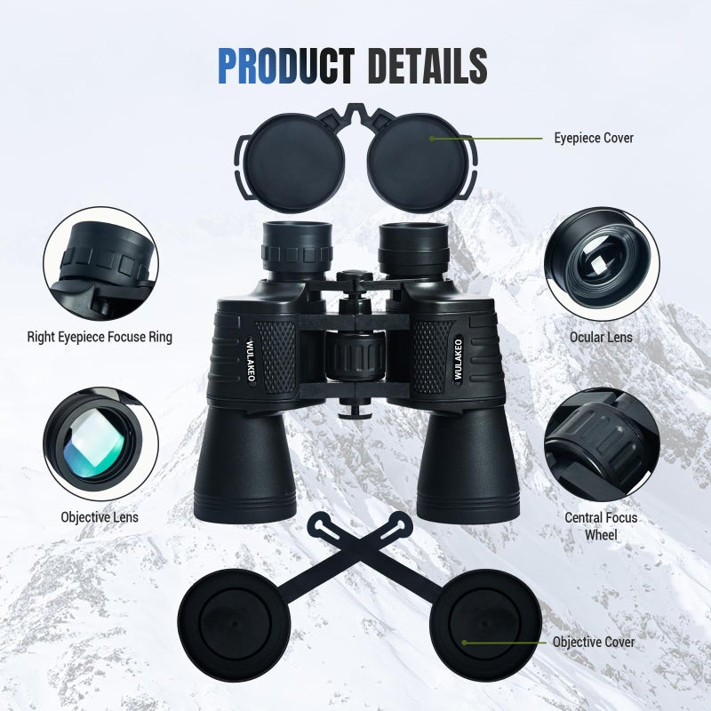 Wulakeo 30x50 High Powered Binoculars for Adults, Waterproof Compact Binoculars with Low Light Vision for Bird Watching Hunting Football Games Travel Stargazing Cruise, Christmas Birthday Gifts for Men - Image 2