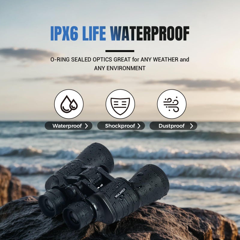 Wulakeo 30x50 High Powered Binoculars for Adults, Waterproof Compact Binoculars with Low Light Vision for Bird Watching Hunting Football Games Travel Stargazing Cruise, Christmas Birthday Gifts for Men - Image 5