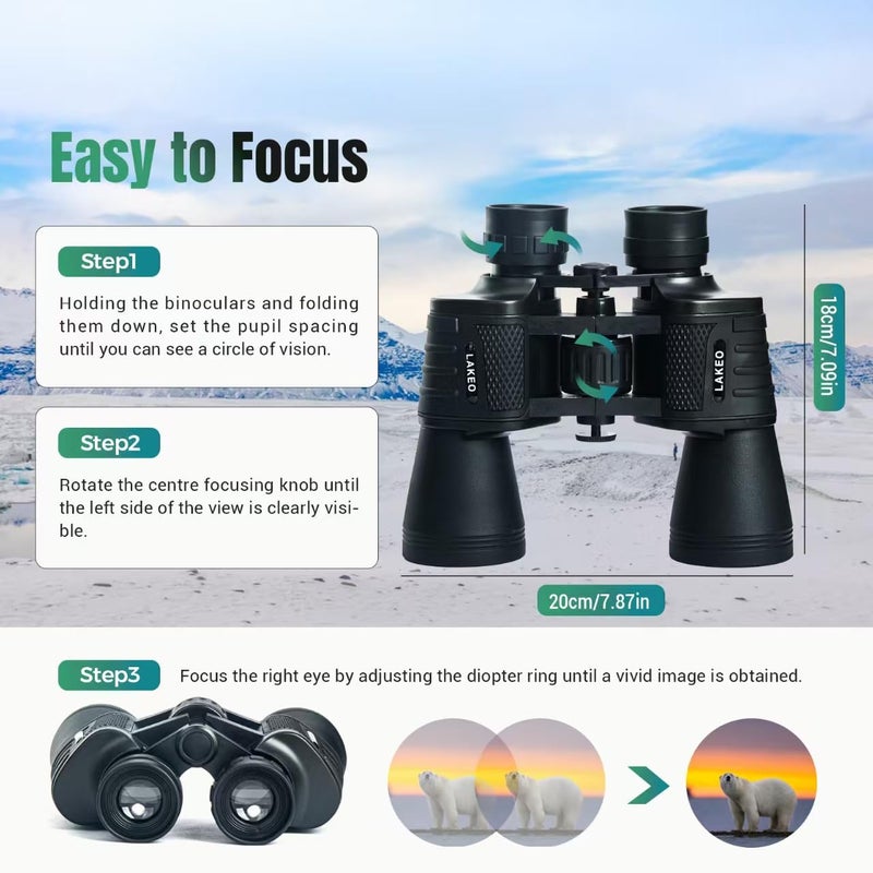 Wulakeo 30x50 High Powered Binoculars for Adults, Waterproof Compact Binoculars with Low Light Vision for Bird Watching Hunting Football Games Travel Stargazing Cruise, Christmas Birthday Gifts for Men - Image 4