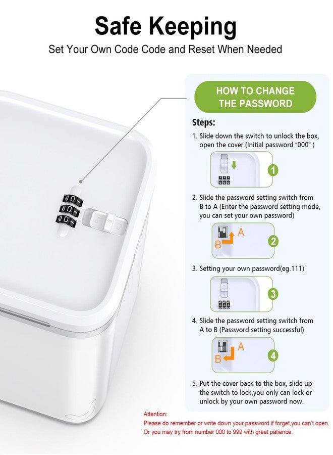 ySky Lockable Storage Box with Combination Code - Secure Medicine Safe, Phone Jail & Snack Container for Refrigerator, Home, Office- Durable Multi-Purpose Lock Box(White) - Image 5