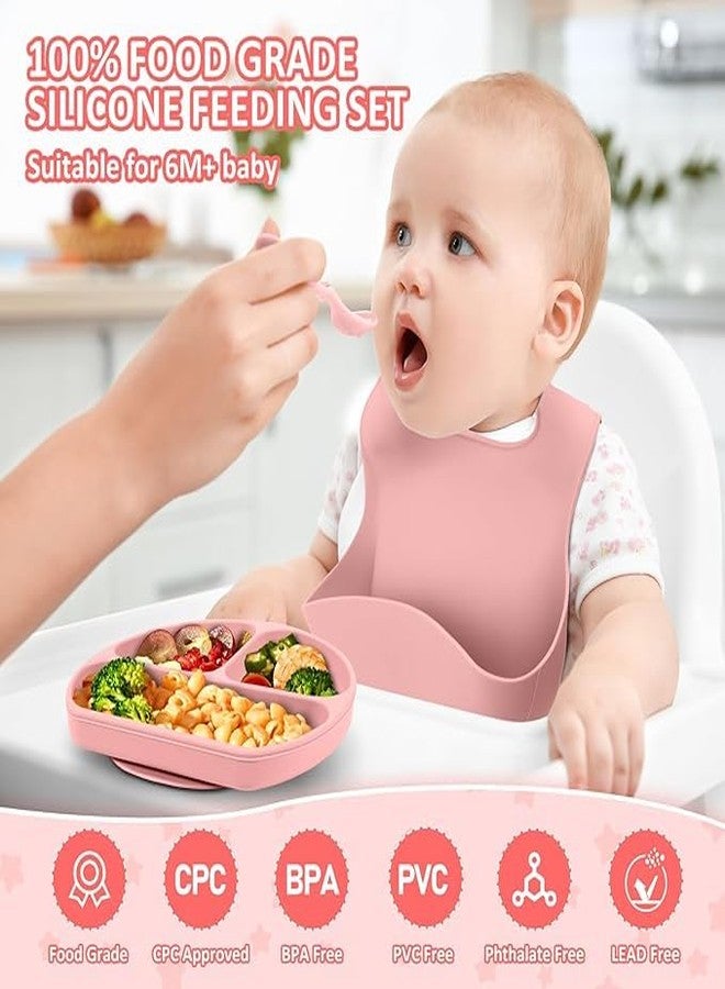 Deoxys Baby Led Weaning Supplies | Silicone Baby Feeding Set Includes Suction Bowls and Plates, Baby Utensils Spoons and Forks,Cup for Toddler | Babies Eating Dishes Set 6-12 Months(Pink - Image 3