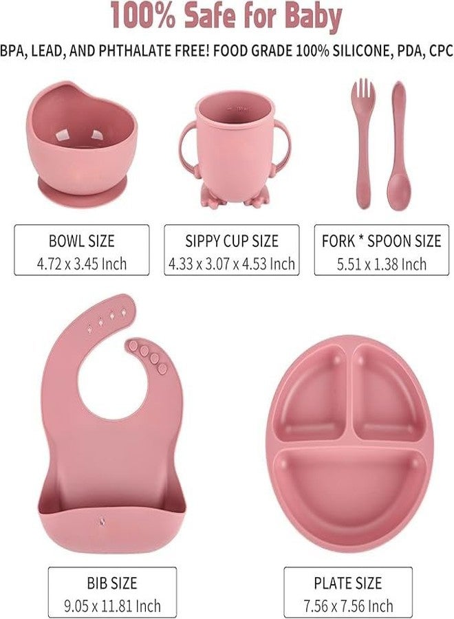 Deoxys Baby Led Weaning Supplies | Silicone Baby Feeding Set Includes Suction Bowls and Plates, Baby Utensils Spoons and Forks,Cup for Toddler | Babies Eating Dishes Set 6-12 Months(Pink - Image 5