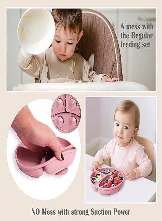Deoxys Baby Led Weaning Supplies | Silicone Baby Feeding Set Includes Suction Bowls and Plates, Baby Utensils Spoons and Forks,Cup for Toddler | Babies Eating Dishes Set 6-12 Months(Pink - Image 2