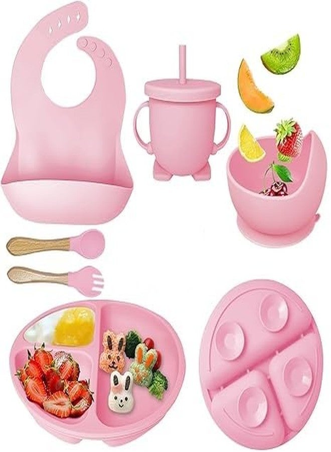 Deoxys Baby Led Weaning Supplies | Silicone Baby Feeding Set Includes Suction Bowls and Plates, Baby Utensils Spoons and Forks,Cup for Toddler | Babies Eating Dishes Set 6-12 Months(Pink - Image 1