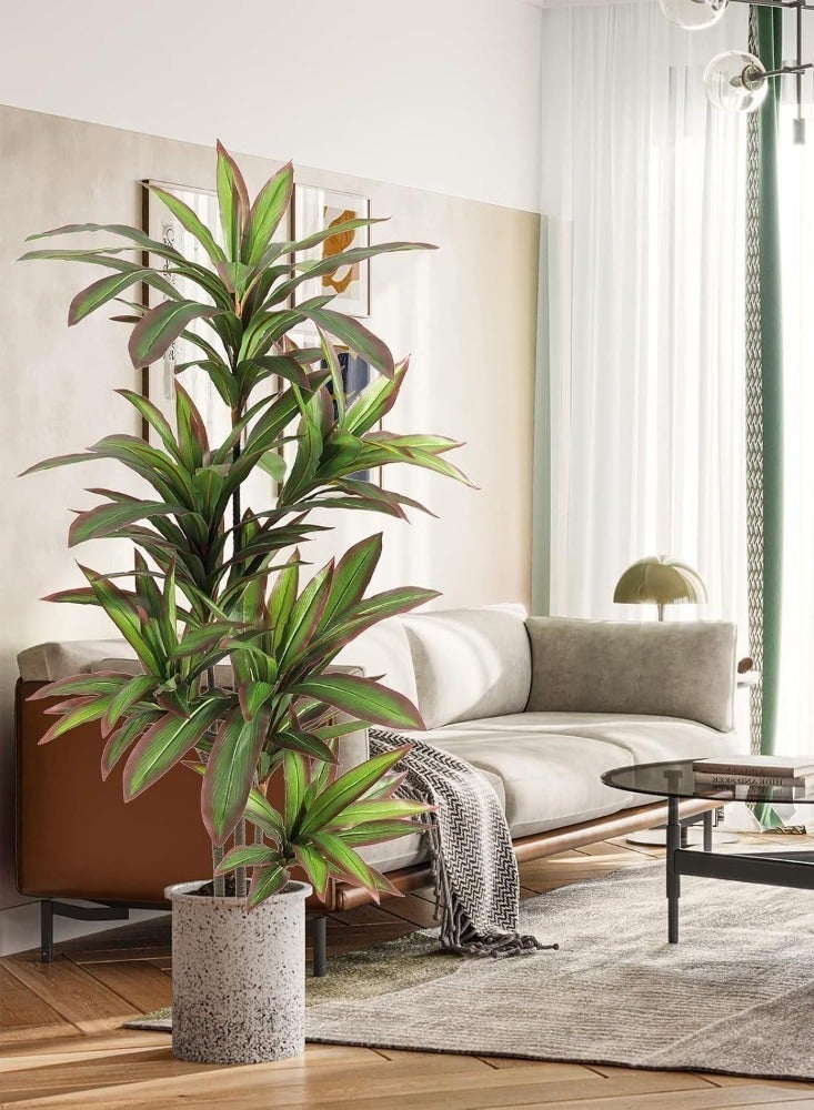 Generic 150cm Artificial Dracaena Tree with Red Edges - Realistic Fake Plant in Black Pot for Home & Office Decor - Silk Yucca Palm for Indoor Outdoor Use (No Maintenance Needed)  - Image 5