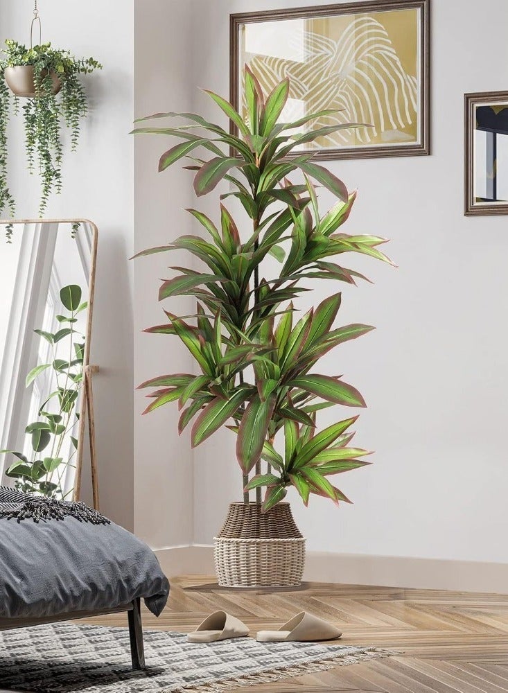 Generic 150cm Artificial Dracaena Tree with Red Edges - Realistic Fake Plant in Black Pot for Home & Office Decor - Silk Yucca Palm for Indoor Outdoor Use (No Maintenance Needed)  - Image 2