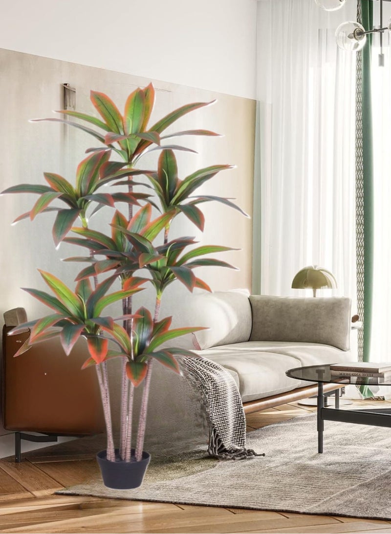 Generic 150cm Artificial Dracaena Tree with Red Edges - Realistic Fake Plant in Black Pot for Home & Office Decor - Silk Yucca Palm for Indoor Outdoor Use (No Maintenance Needed)  - Image 1