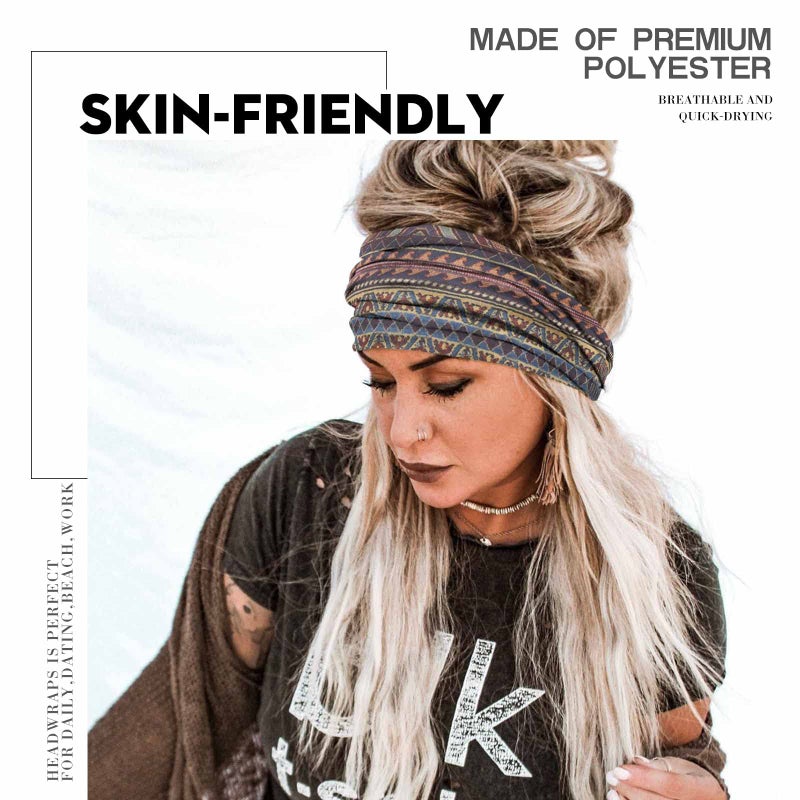 Olbye Boho Headbands Women Wide Head Bands Turban Elastic Nonslip Hairbands Workout Yoga Hair Scarfs Running Sweatband African Bohemian Head Wraps Fashion Hair Accessories for Women (D-Bohemian) - Image 4