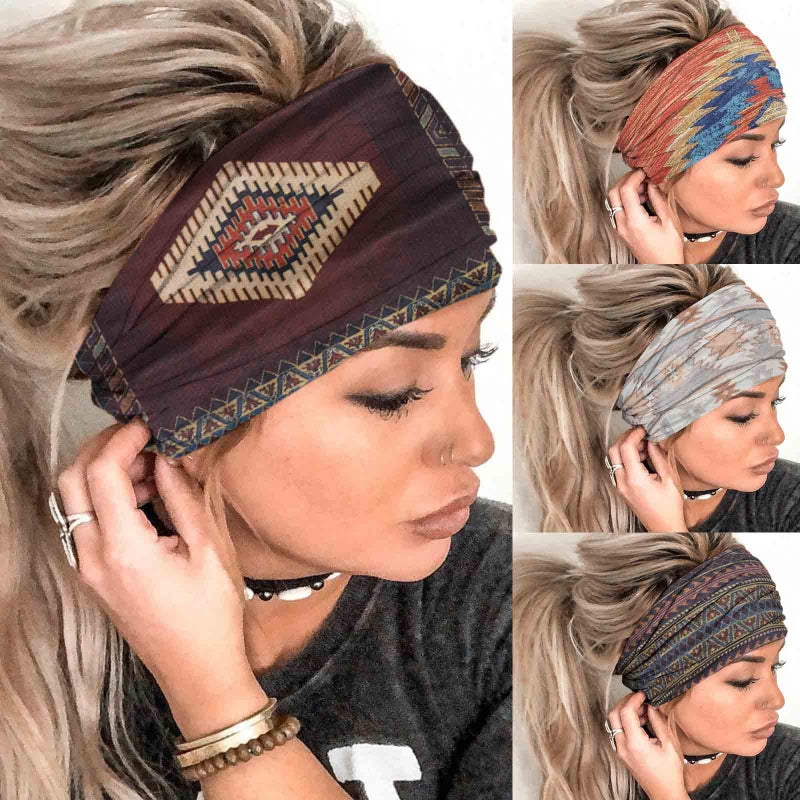 Olbye Boho Headbands Women Wide Head Bands Turban Elastic Nonslip Hairbands Workout Yoga Hair Scarfs Running Sweatband African Bohemian Head Wraps Fashion Hair Accessories for Women (D-Bohemian) - Image 1