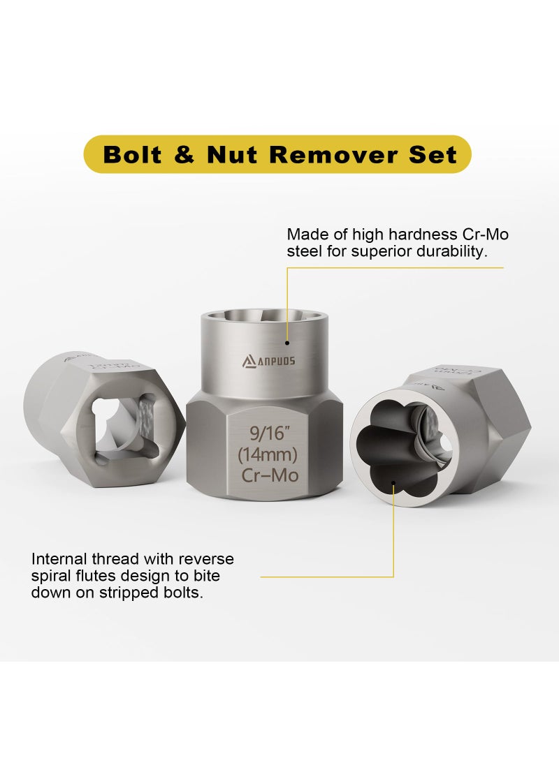 ANPUDS ANPUDS Bolt Extractor Set, 16 Pieces Impact Bolt & Nut Remover Set, Nut Extractor Socket Set, Stripped Lug Nut Remover for Removing Broken, Rounded, Rusted, Frozen, Damaged Nuts Screws & Bolts  - Image 5