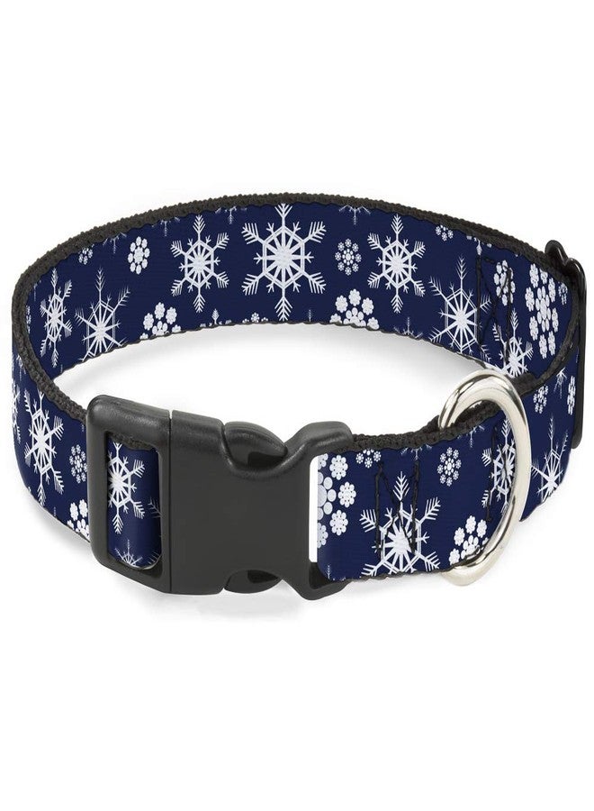 Buckle Down Buckle-Down 11-17" Snowflakes Blue/White Plastic Clip Collar, Medium - Image 1