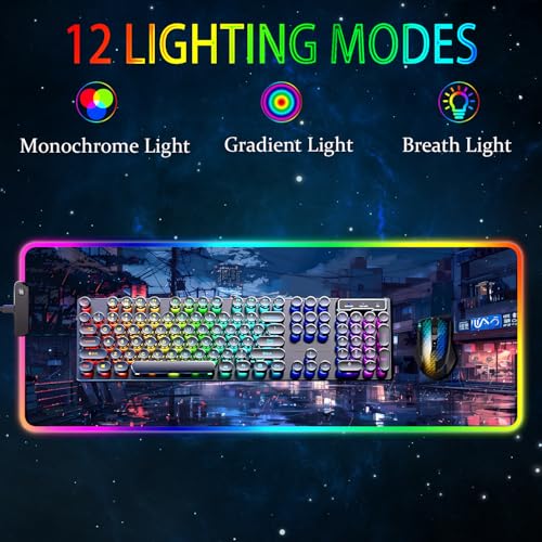 Armanza RGB Gaming Mouse Pad Large Mousepad with Led Light Gaming Accessories Keyboard Pad for Desk NonSlip Rubber Base Big Mouse Mat for Gamer 315 X 118 Inch Japanese Streets - Image 3