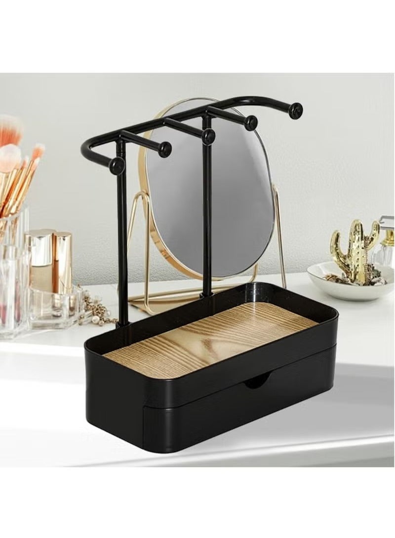 عربست حامل عرض القلادة - رف تخزين المجوهرات على منضدة الزينة | صينية أنيقة لحامل المجوهرات على سطح المكتب | درج منظم أساور متعدد الوظائف لسطح المكتب، منضدة الزينة، غرفة نوم، أسود - Image 1