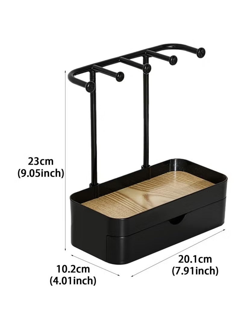 عربست حامل عرض القلادة - رف تخزين المجوهرات على منضدة الزينة | صينية أنيقة لحامل المجوهرات على سطح المكتب | درج منظم أساور متعدد الوظائف لسطح المكتب، منضدة الزينة، غرفة نوم، أسود - Image 4