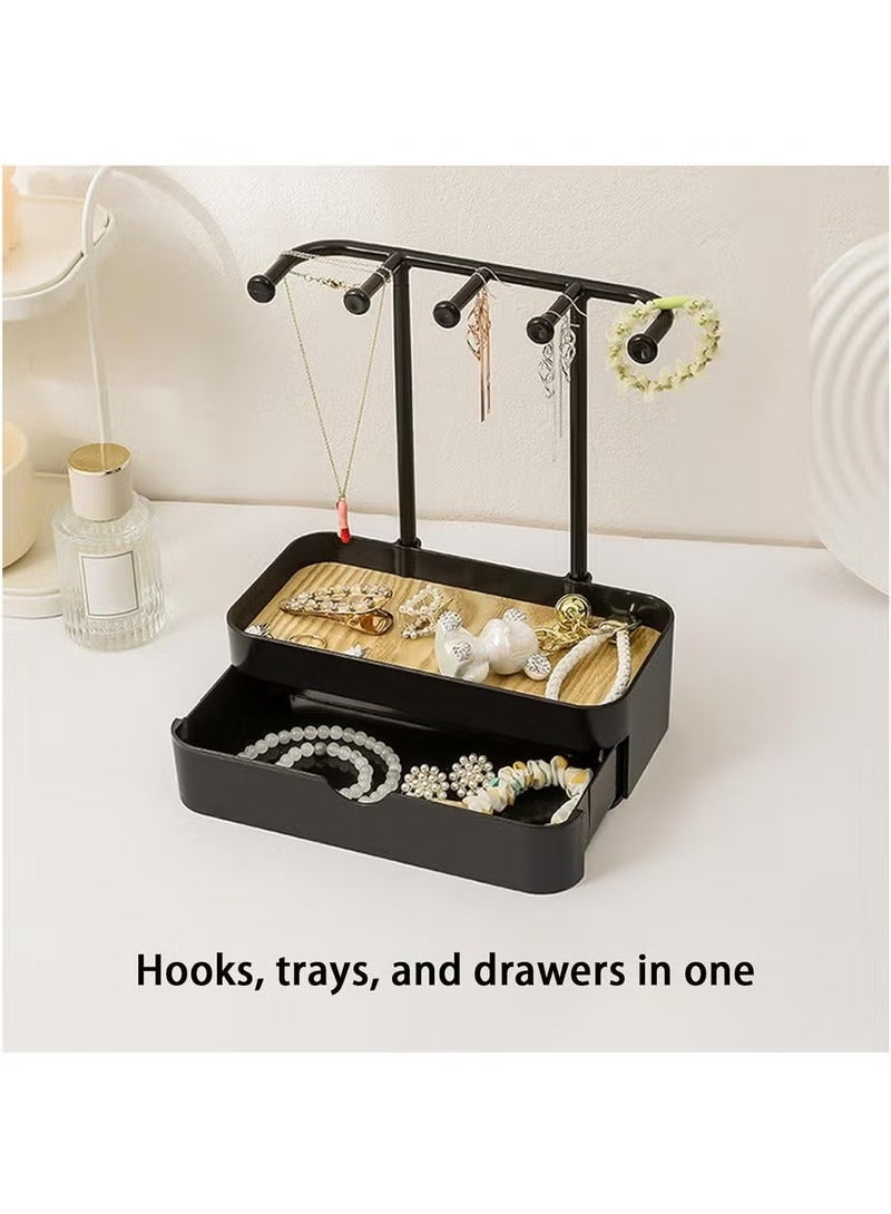 عربست حامل عرض القلادة - رف تخزين المجوهرات على منضدة الزينة | صينية أنيقة لحامل المجوهرات على سطح المكتب | درج منظم أساور متعدد الوظائف لسطح المكتب، منضدة الزينة، غرفة نوم، أسود - Image 5