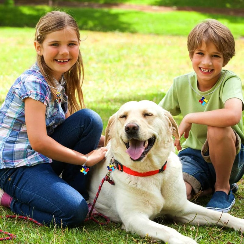 klarako 24 Pieces Autistic Awareness Pendants Ribbon Heart Square with Puzzle Shape Charms for DIY Jewelry Necklace Bracelet Key Chain Crafts Decorations Making Supplies - Image 5