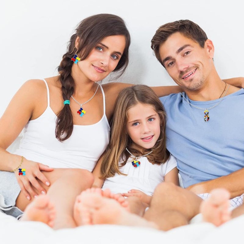 klarako 24 Pieces Autistic Awareness Pendants Ribbon Heart Square with Puzzle Shape Charms for DIY Jewelry Necklace Bracelet Key Chain Crafts Decorations Making Supplies - Image 4