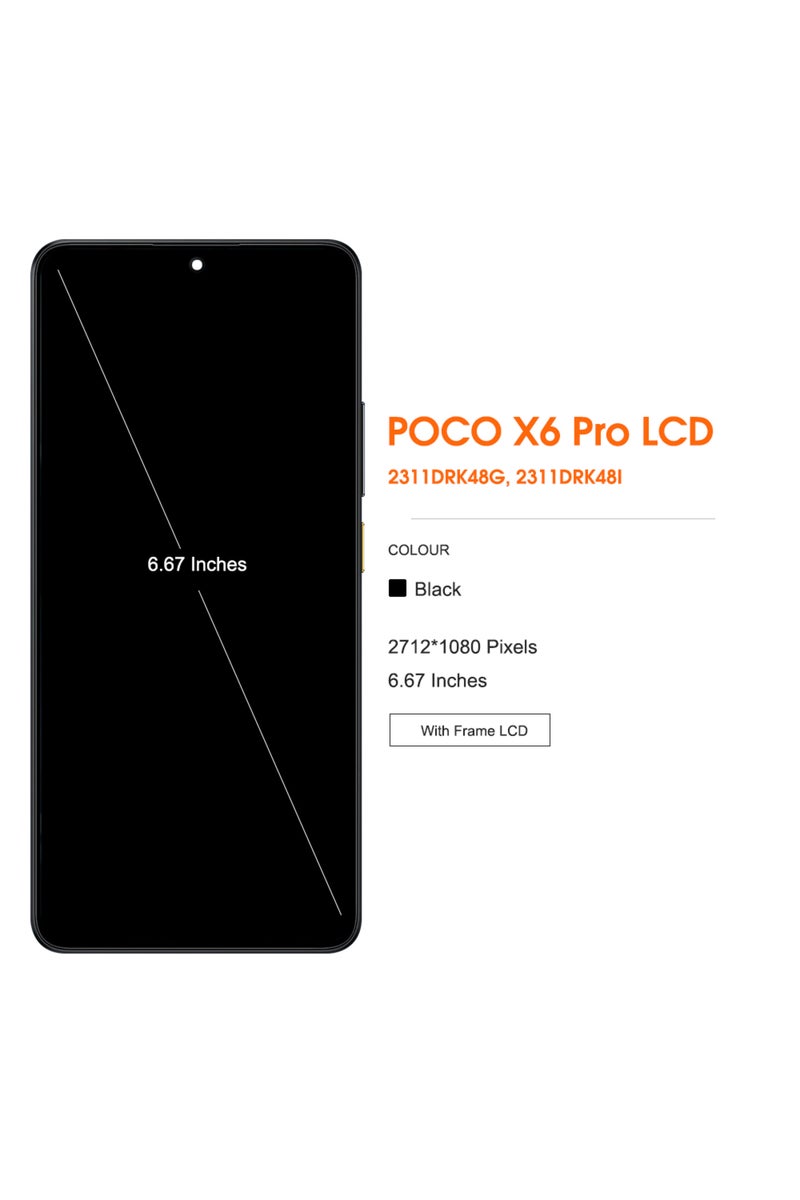 erorex Black With Frame 6.67" Amoled For Xiaomi Poco X6 Pro Lcd Display Touch Screen Digitizer Assembly Rep - Image 2