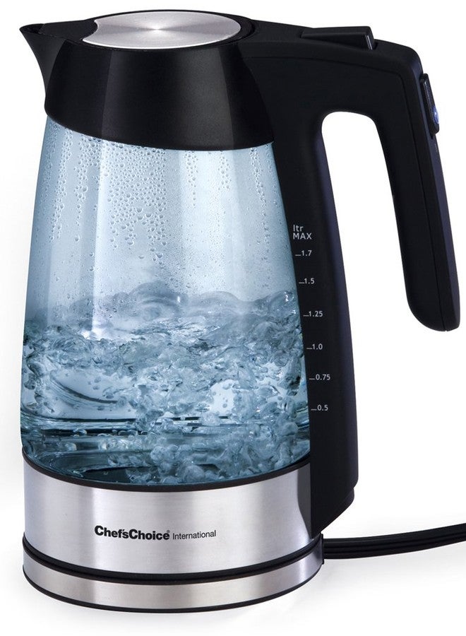 Chef's Choice 679 Cordless Electric Glass Kettle with Soft-Touch Handle Auto Shut-Off and Boil-Dry Protection, 1.7 Liter, Silver