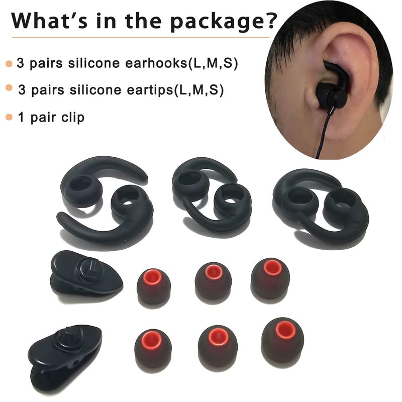 Luckvan Universal Ear Fins Earhooks, Silicone Earbuds Tips, Replacement Eartips - 3 Pairs Each, 2 Cord Clip - Image 5