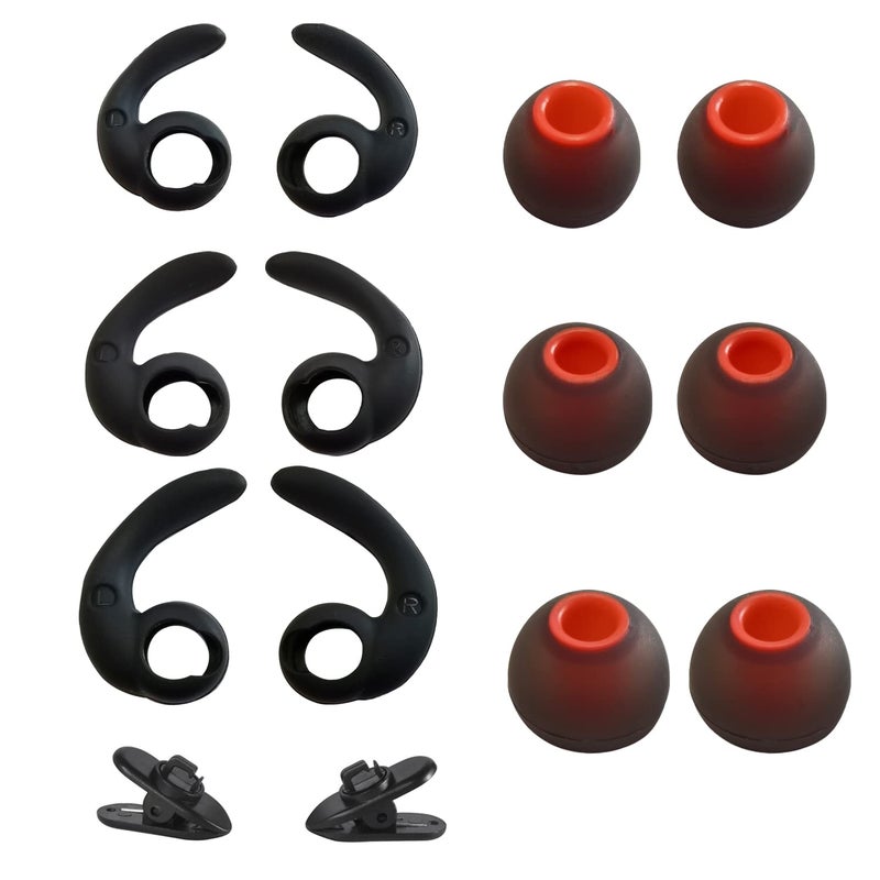 Luckvan Universal Ear Fins Earhooks, Silicone Earbuds Tips, Replacement Eartips - 3 Pairs Each, 2 Cord Clip - Image 1