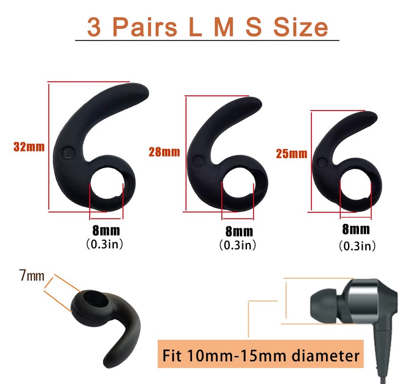 Luckvan Universal Ear Fins Earhooks, Silicone Earbuds Tips, Replacement Eartips - 3 Pairs Each, 2 Cord Clip - Image 3