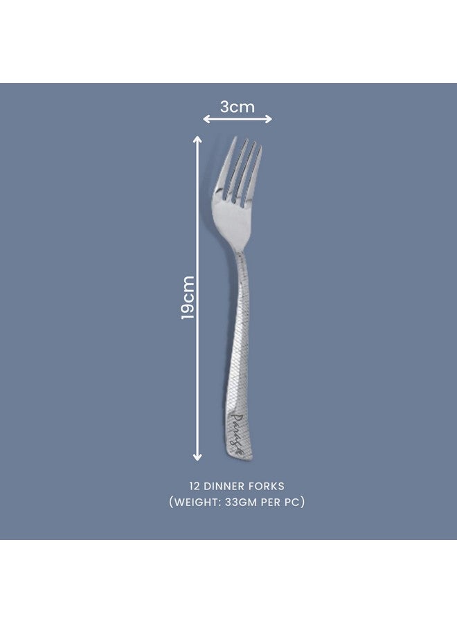 Parage 12 Pieces Stainless Steel Table Forks Set for Home & Kitchen, Fruit Fork, Dining Table, Shiny and Sturdy Handle Fork, Dining Tableware Set, Silver - Image 3