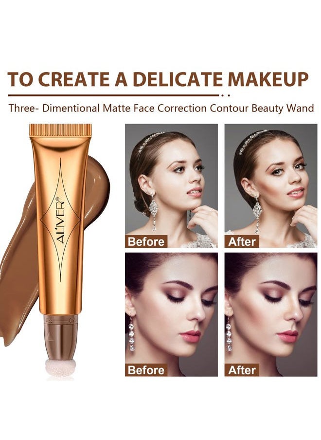 AIQIUSHA Contour Stick,Highlighter Makeup Stick,Beauty Liquid Blush for Cheeks Eyes Lips with Cushion Applicator,Moist Smooth Lightweight Breathable,Smooth Natural Matte Finish(Contour+Cherry Red+Celestral)  - Image 5