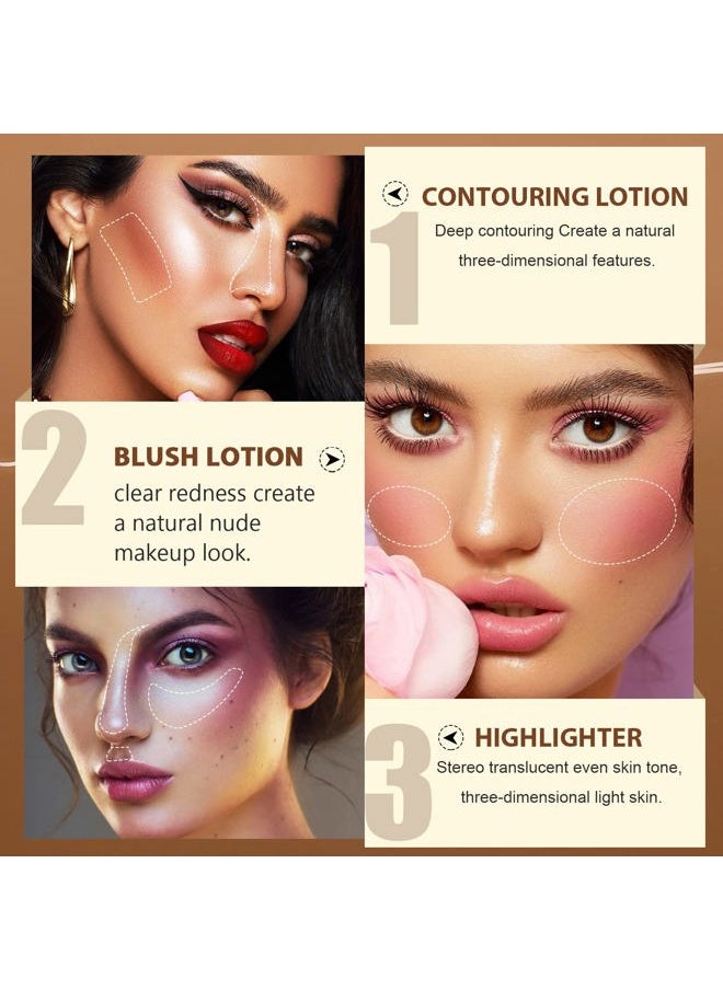AIQIUSHA Contour Stick,Highlighter Makeup Stick,Beauty Liquid Blush for Cheeks Eyes Lips with Cushion Applicator,Moist Smooth Lightweight Breathable,Smooth Natural Matte Finish(Contour+Cherry Red+Celestral)  - Image 3