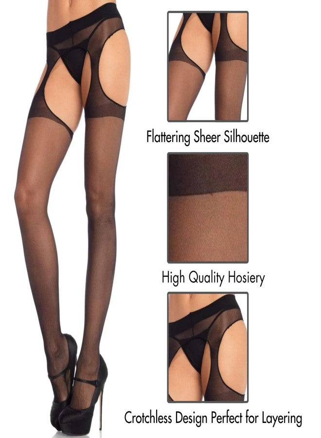 Leg Avenue Womens High Waist Sheer Suspender Pantyhose Stockings, Queen, Black - Image 2