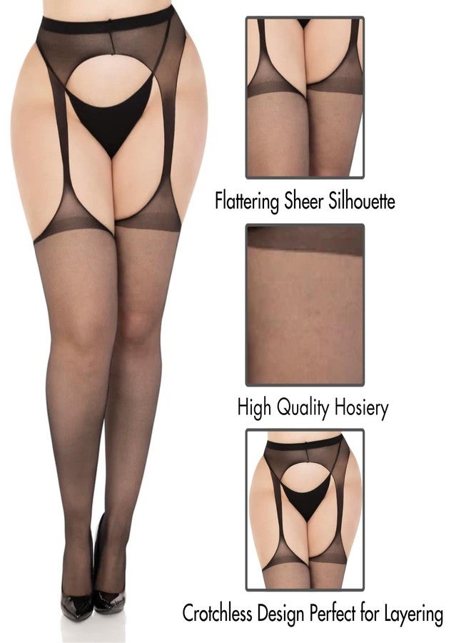 Leg Avenue Womens High Waist Sheer Suspender Pantyhose Stockings, Queen, Black - Image 3