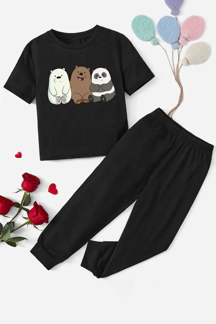 ONLYTRENDWEAR Kids Wee Bears Bottom - Top Tracksuit Set 3-4 Years Old Black
