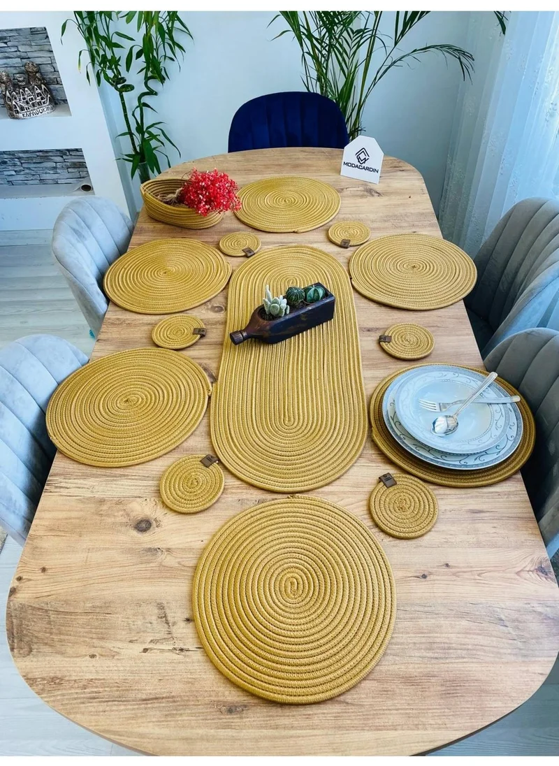BDZ Deri BDZ Leather Wicker Jute Presentation Plate Mat American Service Runner Basket and Cup Holder 14 Pieces