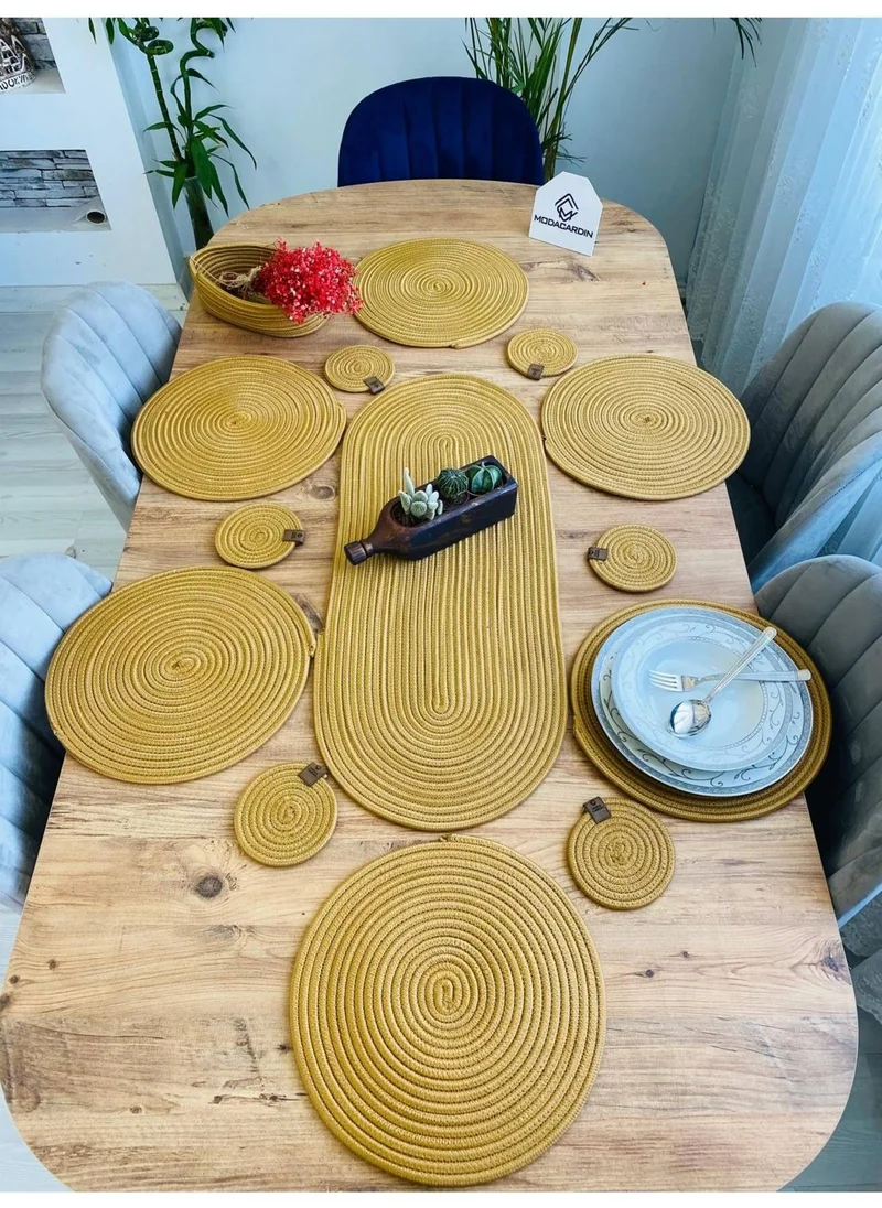 BDZ Deri BDZ Leather Wicker Jute Presentation Plate Mat American Service Runner Basket and Cup Holder 14 Pieces