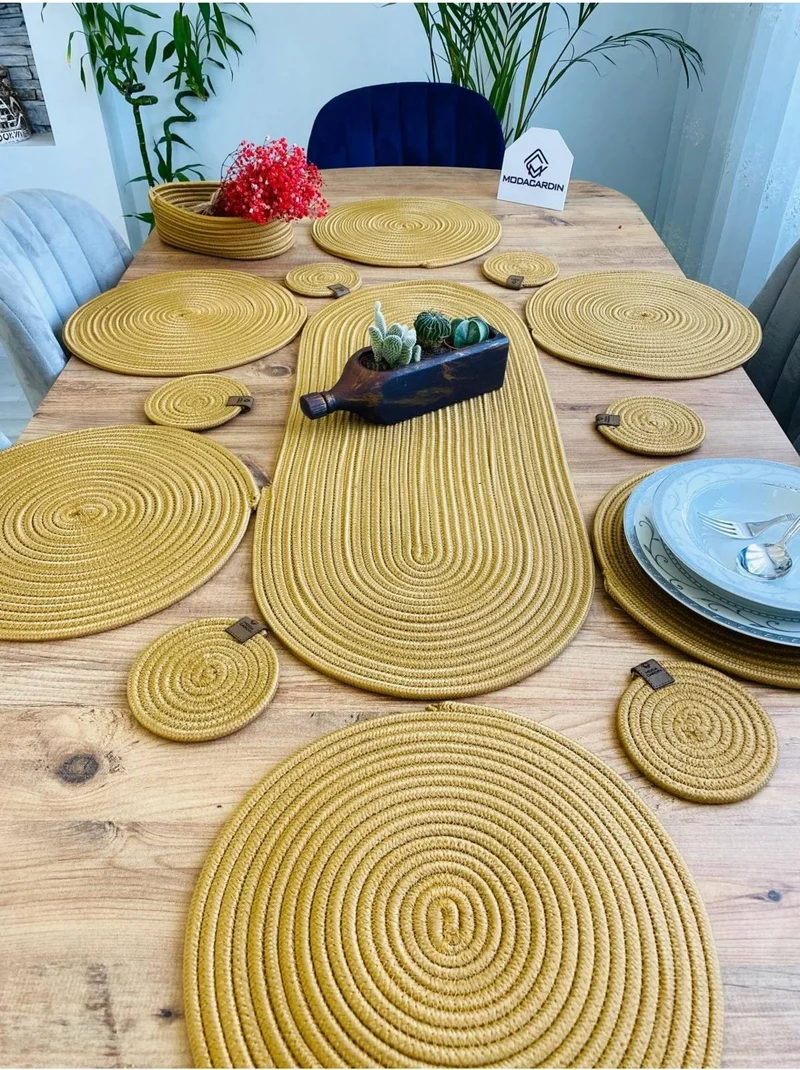 بدز ديري BDZ Leather Wicker Jute Presentation Plate Mat American Service Runner Basket and Cup Holder 14 Pieces