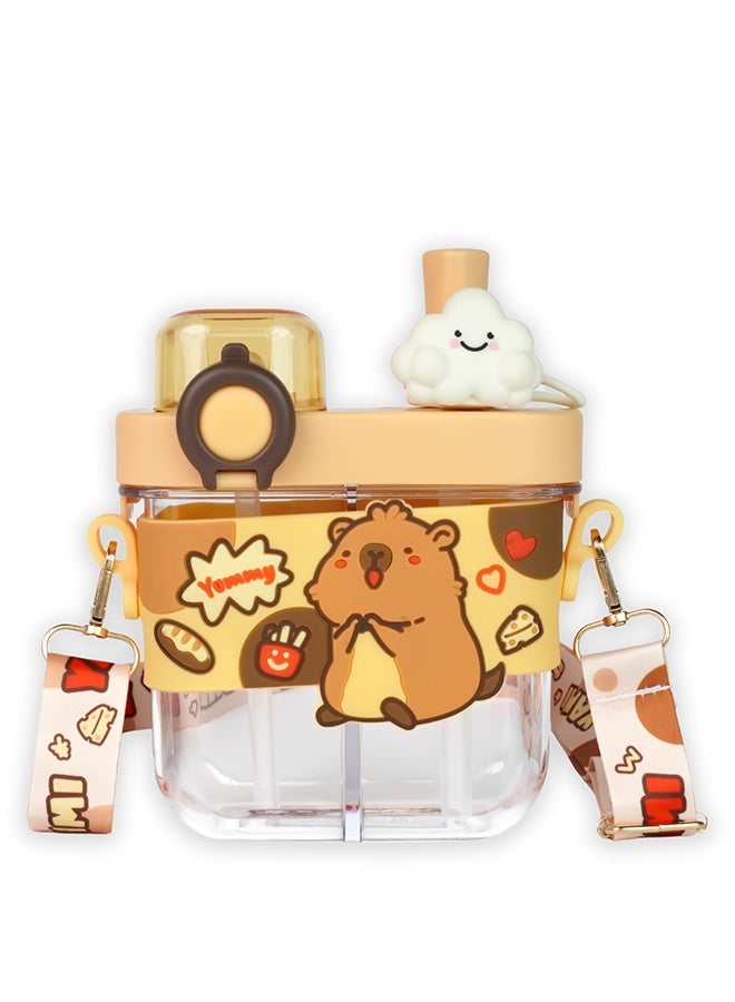 LITTLE SURPRISE BOX Little Surprise Box, Dual Beverage compartment, Brown Capybara Tritan Kids Water Bottle, 580ml, 2yrs + - Image 1